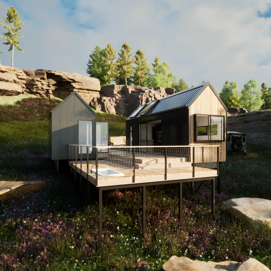 Pine cabin study — concept render